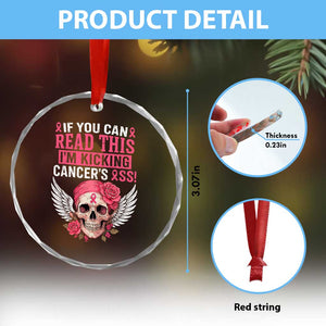 Funny Breast Cancer Survivor Crystal Glass Ornament Im Kicking Cancers Ass Pink Ribbon Skull TS10 Print Your Wear