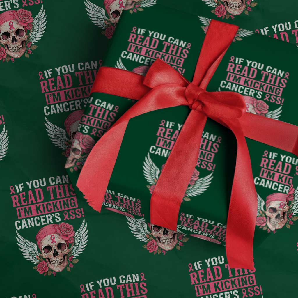 Funny Breast Cancer Survivor Wrapping Paper Roll Im Kicking Cancers Ass Pink Ribbon Skull TS10 Green Print Your Wear