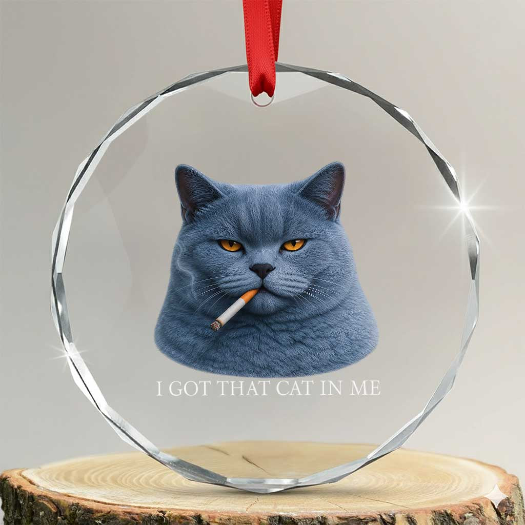 Funny British Shorthair Smoking Crystal Glass Ornament I Got That Cat In Me TS12 Transparent Glass 3'' Circle Print Your Wear