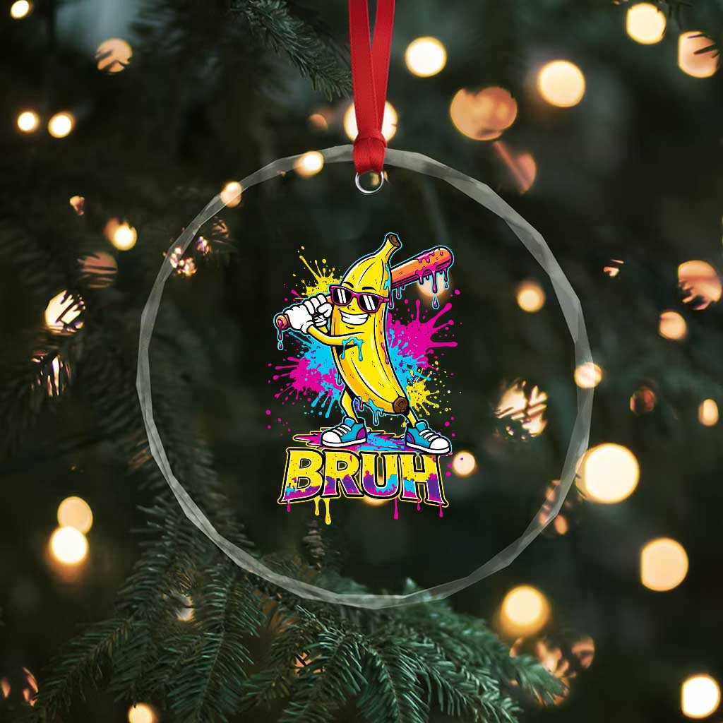 Funny Bruh Banana Baseball Drip Ice Cream Sports Splatter Crystal Glass Ornament TS11 Print Your Wear