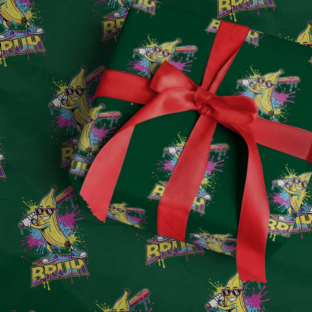 Funny Bruh Banana Baseball Drip Ice Cream Sports Splatter Wrapping Paper Roll TS11 Green Print Your Wear