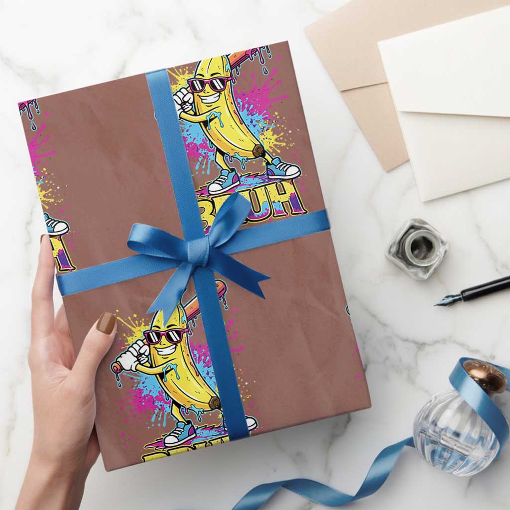 Funny Bruh Banana Baseball Drip Ice Cream Sports Splatter Wrapping Paper Roll TS11 Mocha Print Your Wear