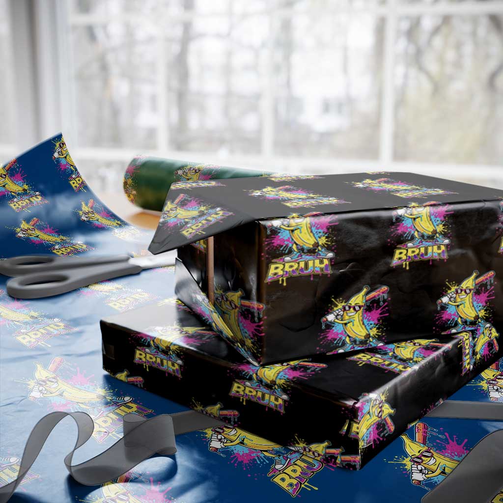 Funny Bruh Banana Baseball Drip Ice Cream Sports Splatter Wrapping Paper Roll TS11 Black Print Your Wear