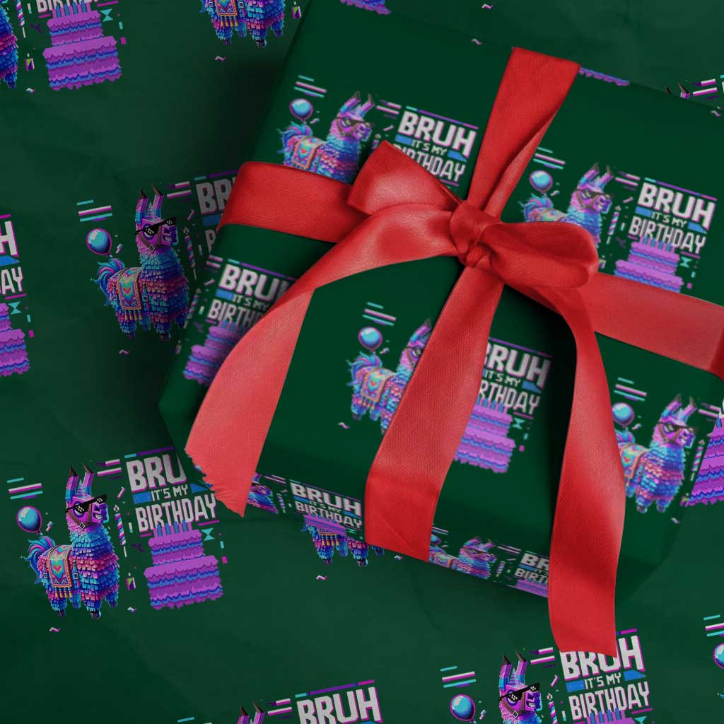 Funny Bruh It's My Birthday Wrapping Paper Roll Llama Pinata Gaming Bday - Print Your Wear