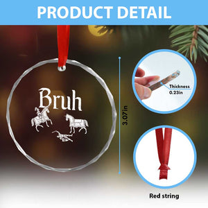 Funny Bruh Medieval Jousting Fallen Knight Graphic Crystal Glass Ornament Sarcastic Renaissance Faire Meme