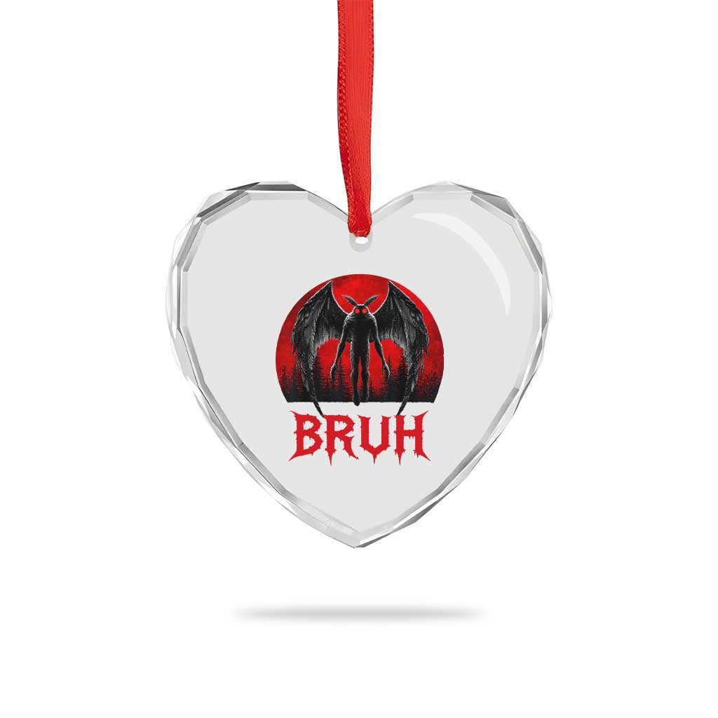 Funny Bruh Mothman Heart Crystal Glass Ornament Cryptozoology Cryptid Humor Weirdcore Horror Moon
