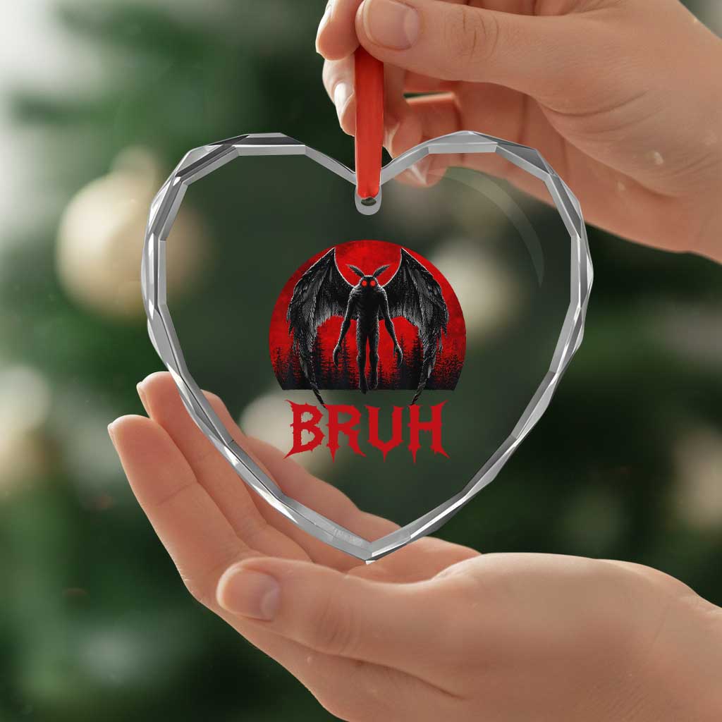 Funny Bruh Mothman Heart Crystal Glass Ornament Cryptozoology Cryptid Humor Weirdcore Horror Moon