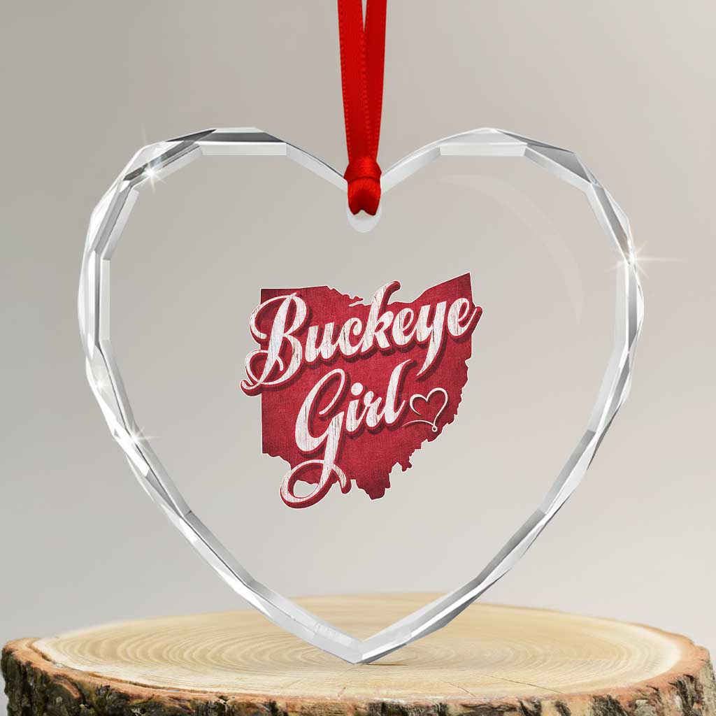 Funny Buckeye Girl Heart Crystal Glass Ornament Red Map Of Ohio State TS11 Transparent Glass 3'' Heart Print Your Wear