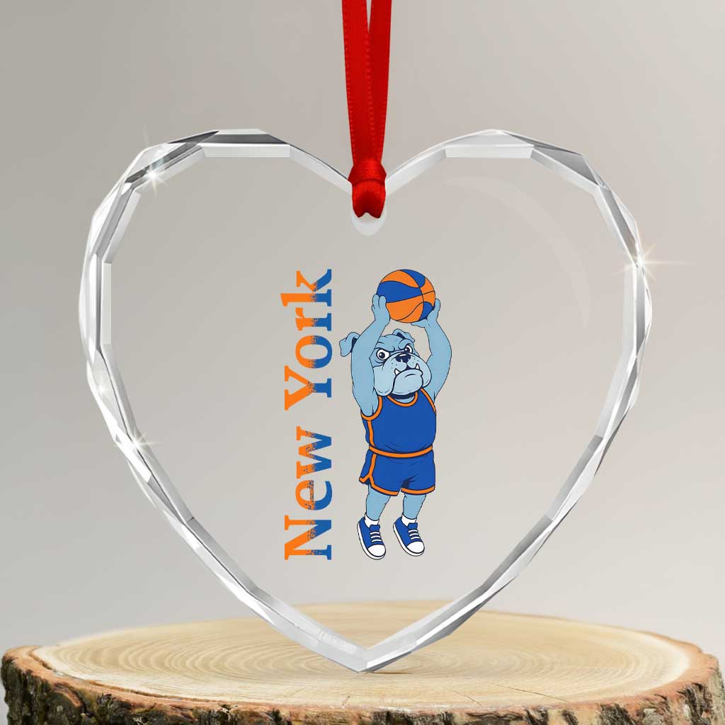 Funny Bulldog Playing Basketball Heart Crystal Glass Ornament New York Pride