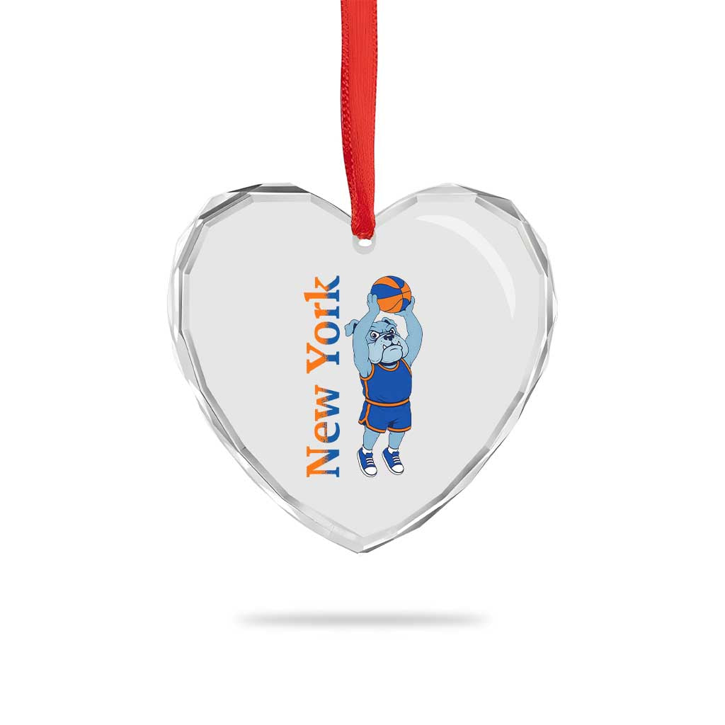 Funny Bulldog Playing Basketball Heart Crystal Glass Ornament New York Pride