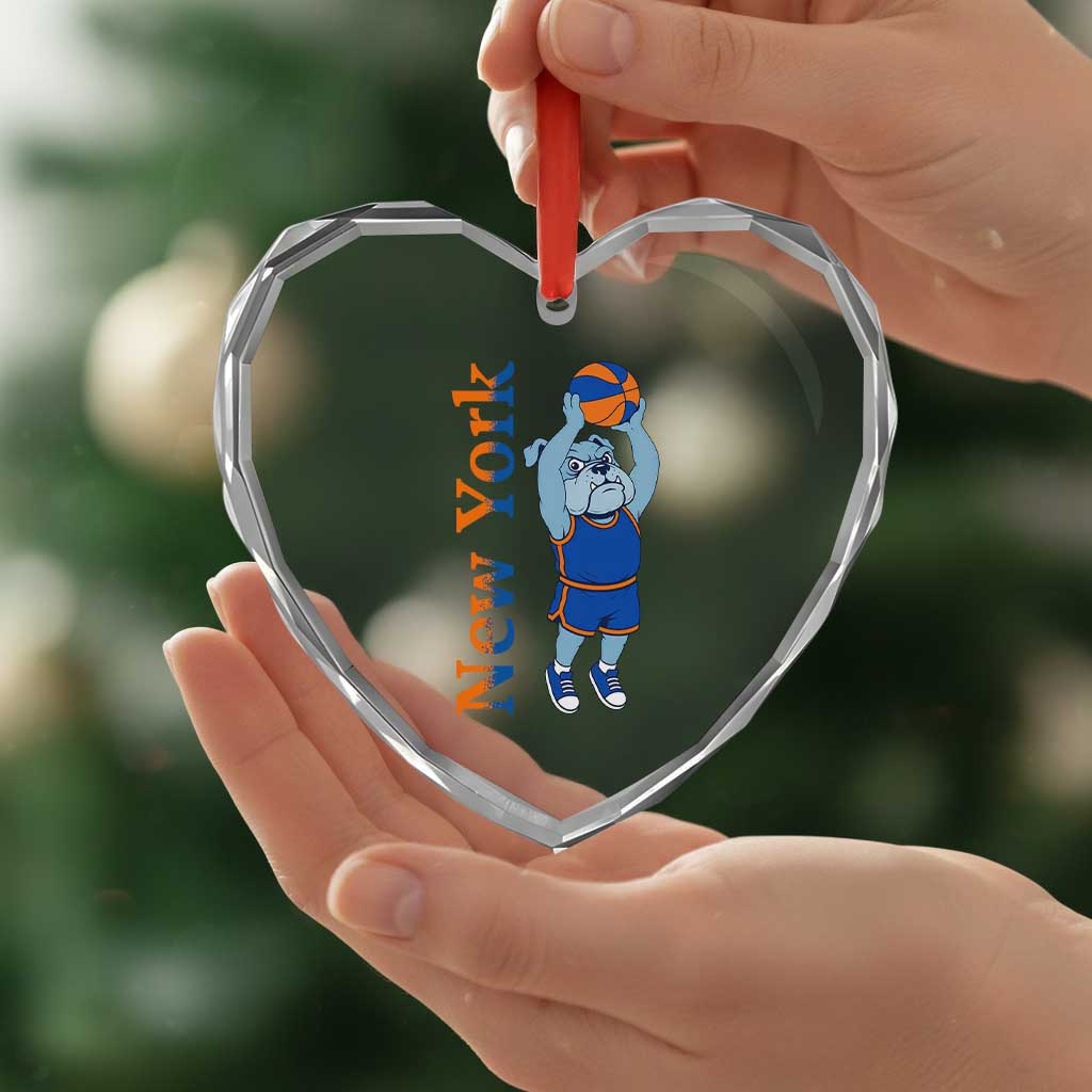 Funny Bulldog Playing Basketball Heart Crystal Glass Ornament New York Pride