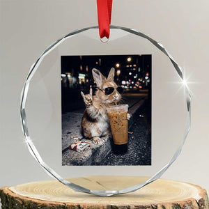Funny Bunny Drinking Diet Coke Crystal Glass Ornament Vintage 90s Graphic Meme TS14 Transparent Glass 3'' Circle Print Your Wear