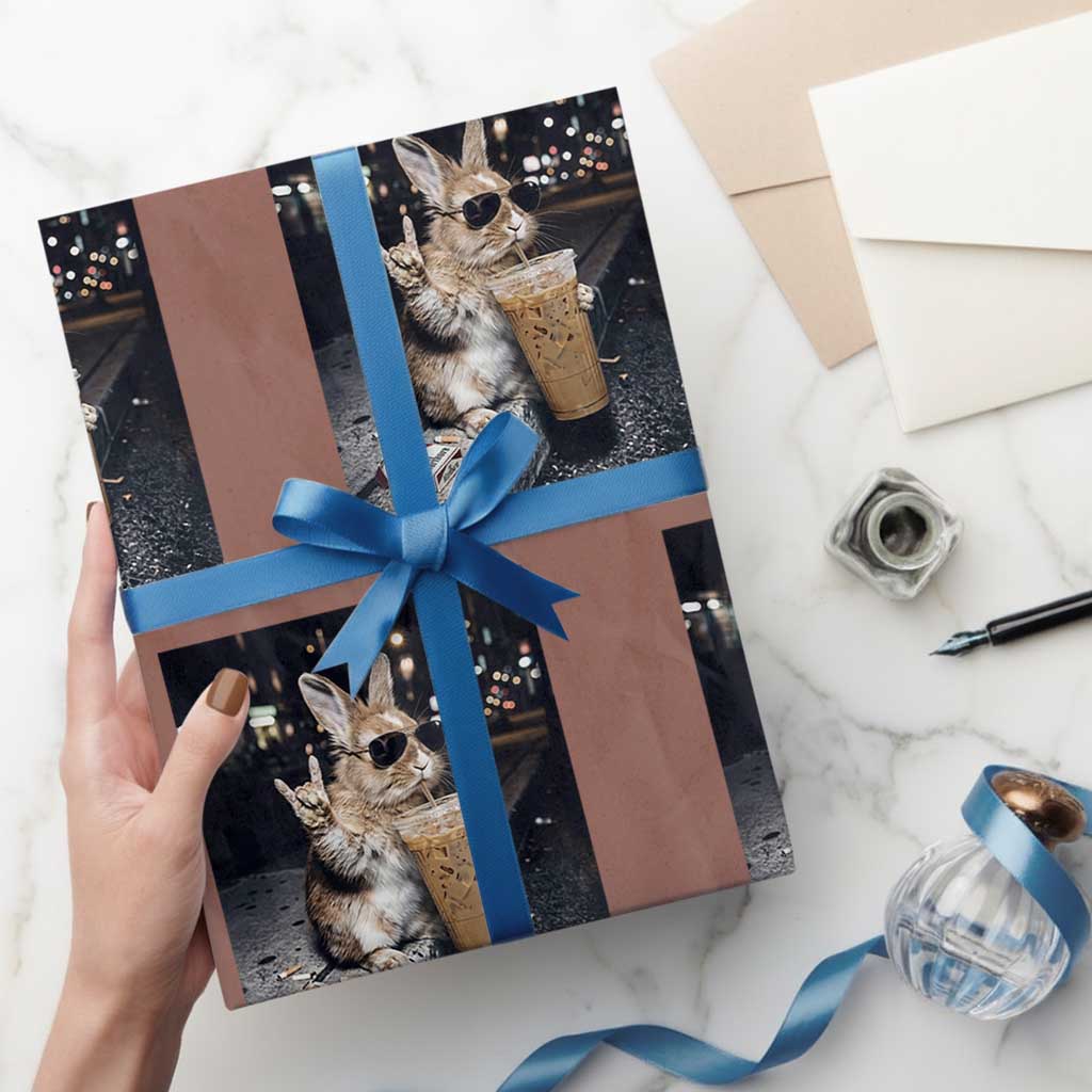 Funny Bunny Drinking Diet Coke Wrapping Paper Roll Vintage 90s Graphic Meme TS14 Mocha Print Your Wear
