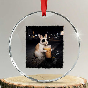 Funny Bunny Drinking Iced Coffee Crystal Glass Ornament Animal Meme Viral Internet TS14 Transparent Glass 3'' Circle Print Your Wear
