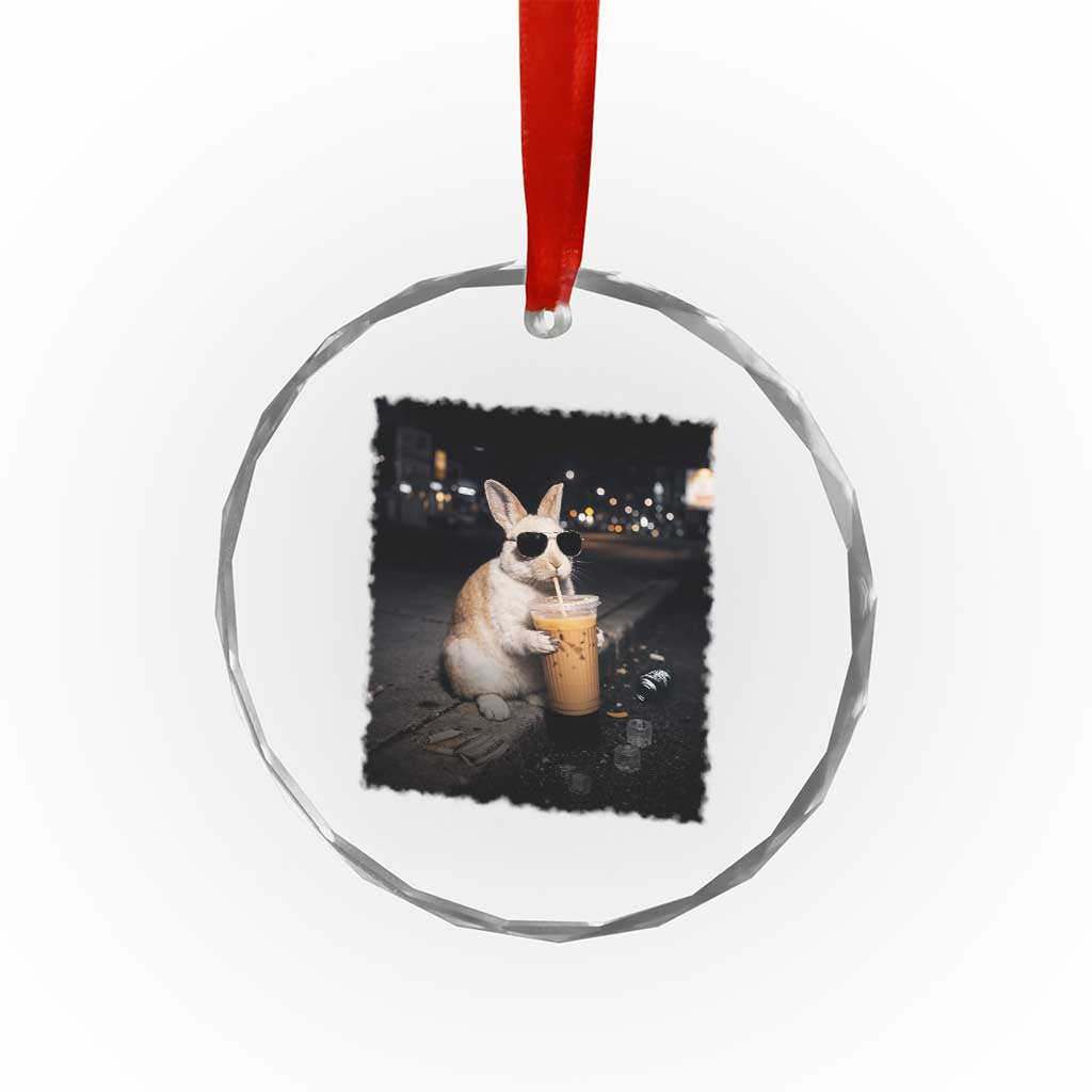 Funny Bunny Drinking Iced Coffee Crystal Glass Ornament Animal Meme Viral Internet TS14 Print Your Wear