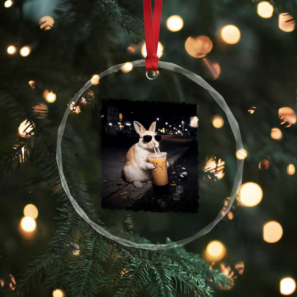 Funny Bunny Drinking Iced Coffee Crystal Glass Ornament Animal Meme Viral Internet TS14 Print Your Wear