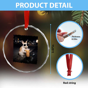 Funny Bunny Drinking Iced Coffee Crystal Glass Ornament Animal Meme Viral Internet TS14 Print Your Wear
