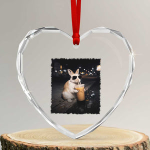 Funny Bunny Drinking Iced Coffee Heart Crystal Glass Ornament Animal Meme Viral Internet TS14 Transparent Glass 3'' Heart Print Your Wear