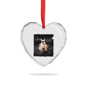 Funny Bunny Drinking Iced Coffee Heart Crystal Glass Ornament Animal Meme Viral Internet TS14 Print Your Wear