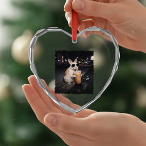 Funny Bunny Drinking Iced Coffee Heart Crystal Glass Ornament Animal Meme Viral Internet TS14 Print Your Wear