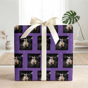 Funny Bunny Drinking Iced Coffee Wrapping Paper Roll Animal Meme Viral Internet TS14 Purple Print Your Wear