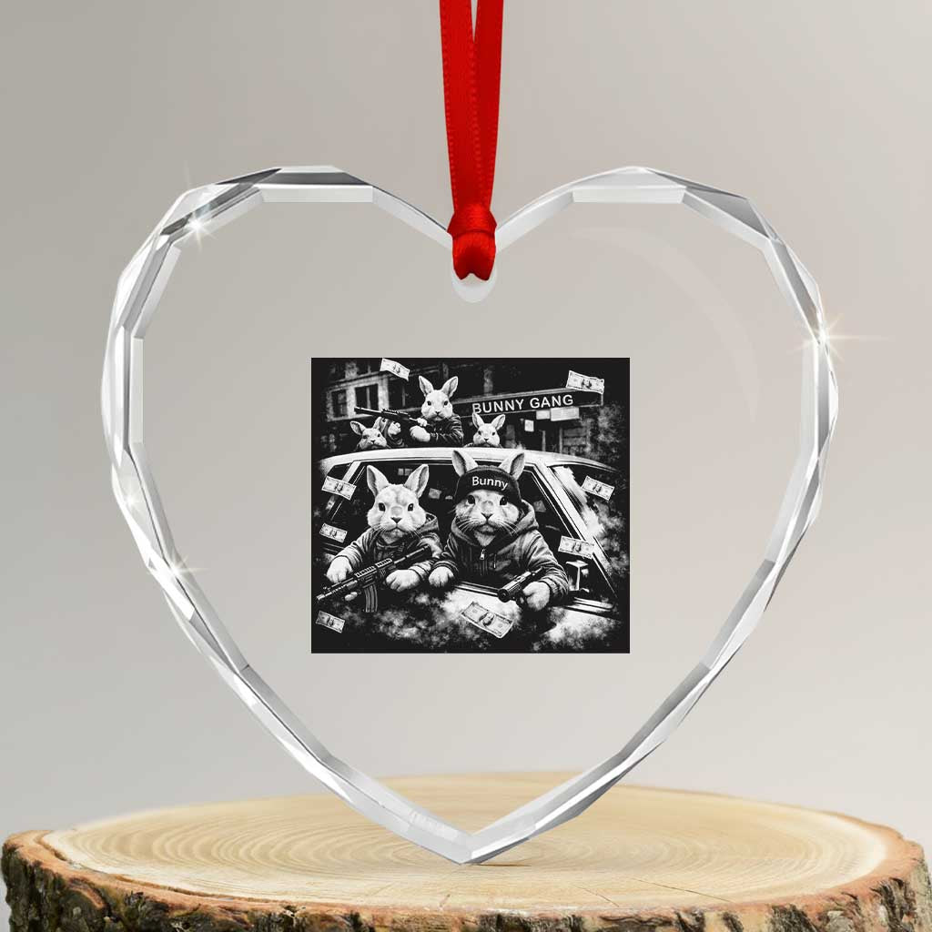 Funny Bunny Gang Heart Crystal Glass Ornament Vintage Rabbit Meme TS10 Transparent Glass 3'' Heart Print Your Wear