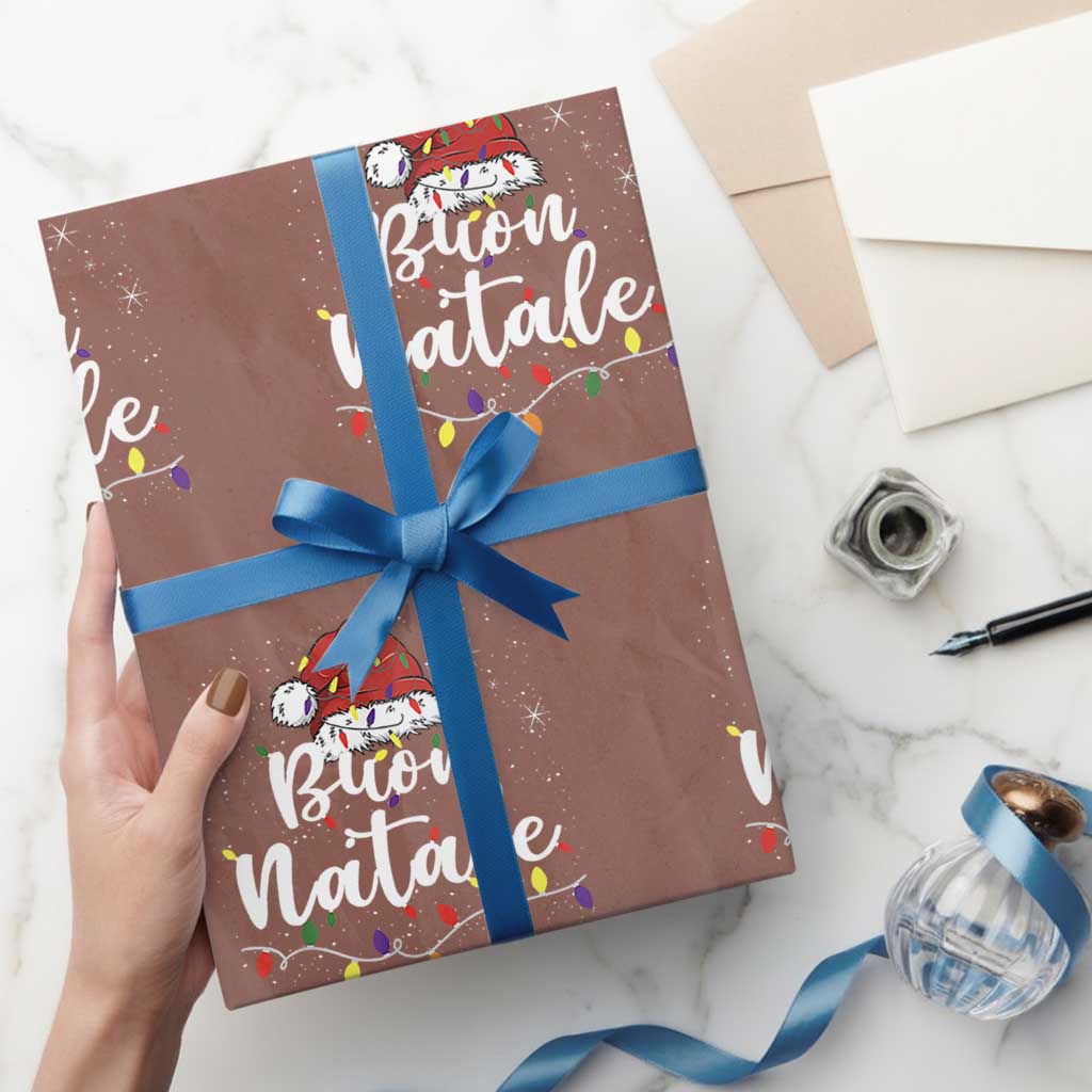 Funny Buon Natale Wrapping Paper Roll Italian Christmas Italy Pride Santa Hat TS11 Mocha Print Your Wear