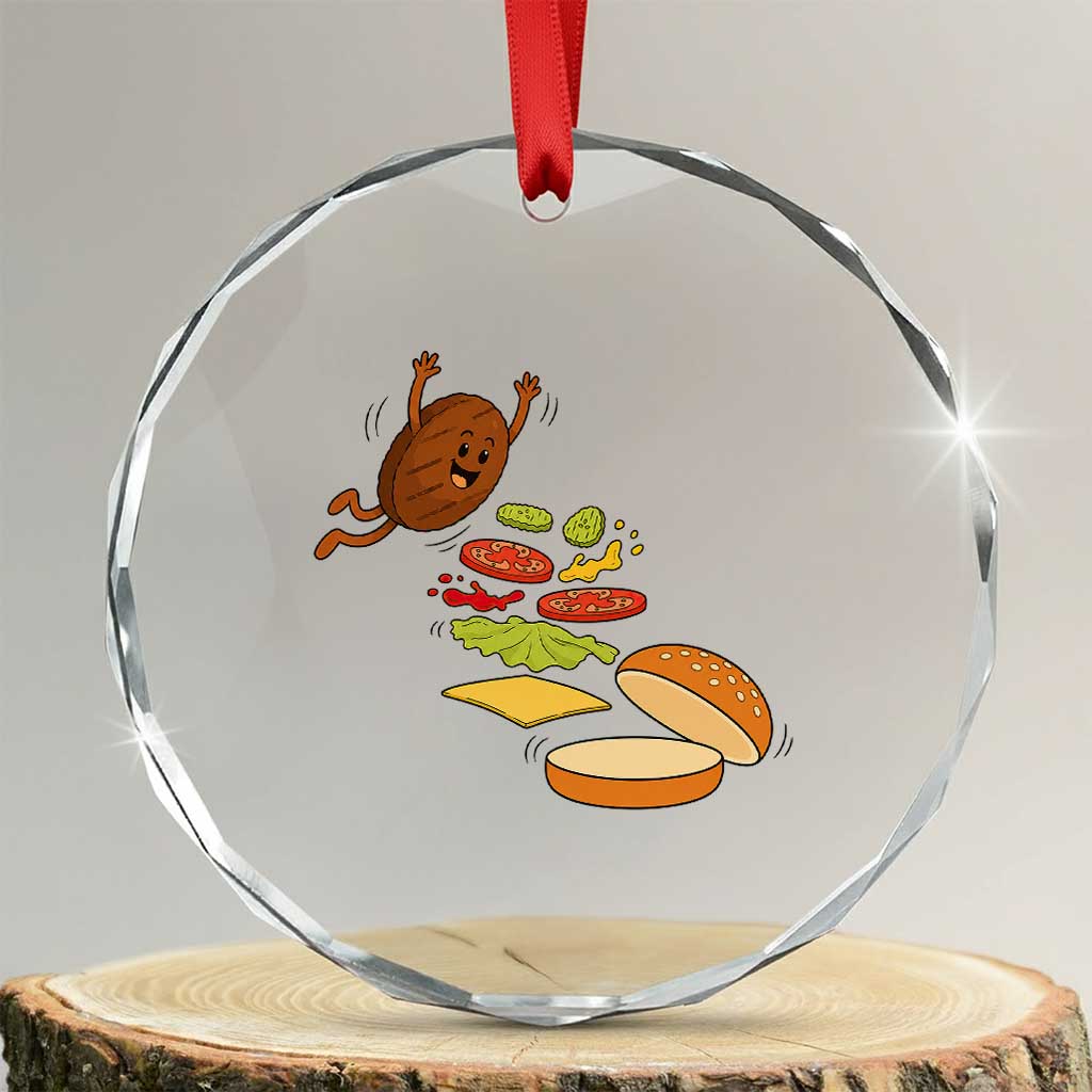 Funny Burger Ingredients Flying Into Bun Crystal Glass Ornament Fast Food Lover Gift TS12 Transparent Glass 3'' Circle Print Your Wear