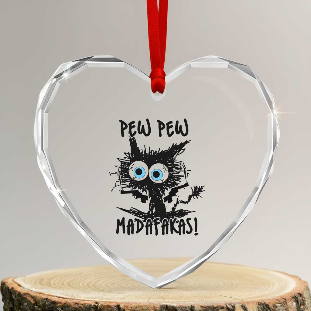 Funny Burnt Cat Heart Crystal Glass Ornament Pew Pew Madafakas TS02 Transparent Glass 3'' Heart Print Your Wear