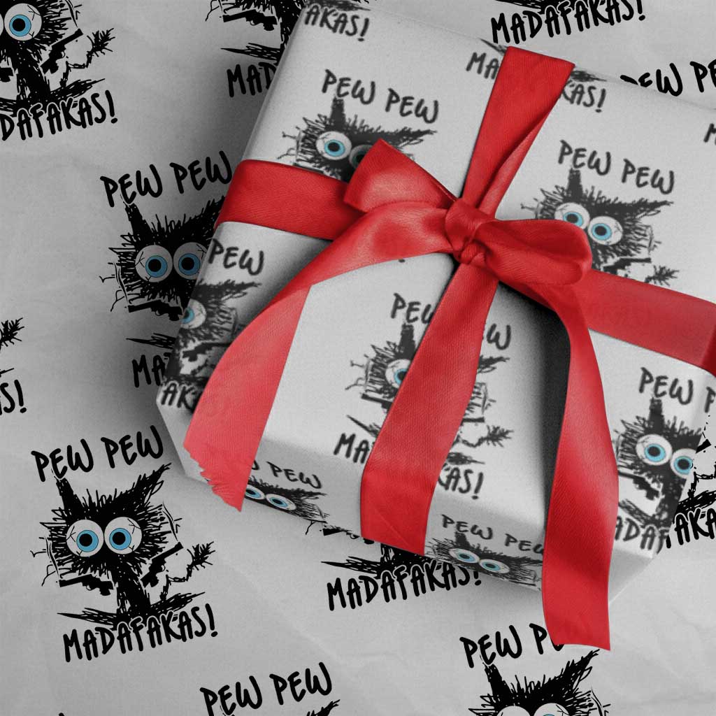 Funny Burnt Cat Wrapping Paper Roll Pew Pew Madafakas TS02 White Print Your Wear