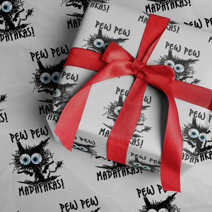 Funny Burnt Cat Wrapping Paper Roll Pew Pew Madafakas TS02 White Print Your Wear