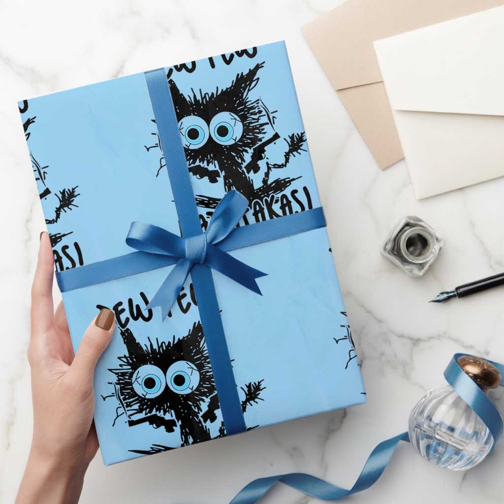 Funny Burnt Cat Wrapping Paper Roll Pew Pew Madafakas TS02 Light Blue Print Your Wear