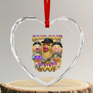 Funny Burnt Peanut Goop Heart Crystal Glass Ornament Bungulato 90s Bootleg Meme Trendy TS14 Transparent Glass 3'' Heart Print Your Wear