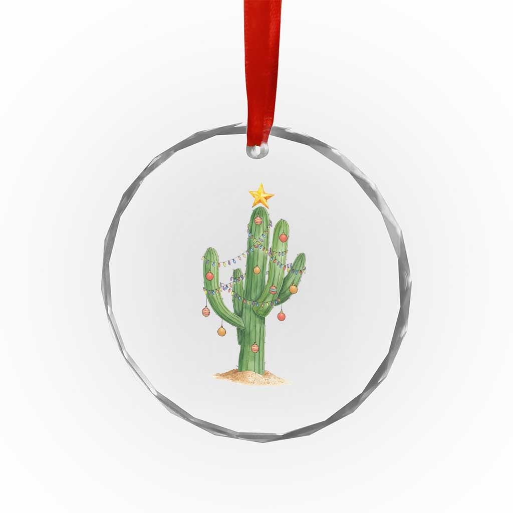 Funny Cactus Christmas Xmas Trees Lights Santa Hat Cactus Lovers Crystal Glass Ornament TS11 Print Your Wear