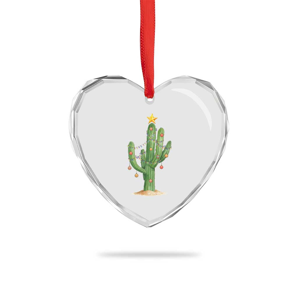 Funny Cactus Christmas Xmas Trees Lights Santa Hat Cactus Lovers Heart Crystal Glass Ornament TS11 Print Your Wear