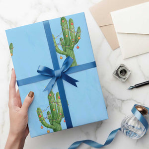 Funny Cactus Christmas Xmas Trees Lights Santa Hat Cactus Lovers Wrapping Paper Roll TS11 Light Blue Print Your Wear
