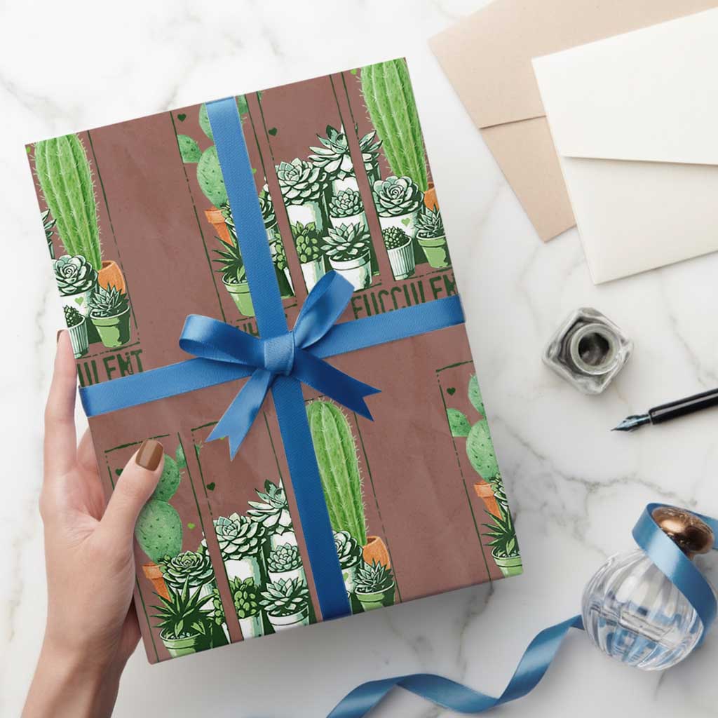 Funny Cactus Plant Lover Wrapping Paper Roll What The Fucculent TS12 Mocha Print Your Wear