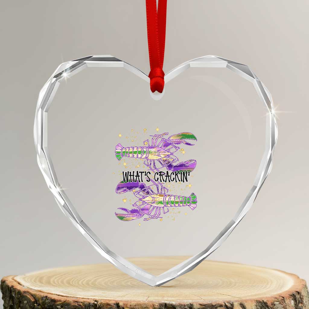 Funny Cajun Crawfish Boil Mardi Gras Heart Crystal Glass Ornament What's Crackin TS11 Transparent Glass 3'' Heart Print Your Wear