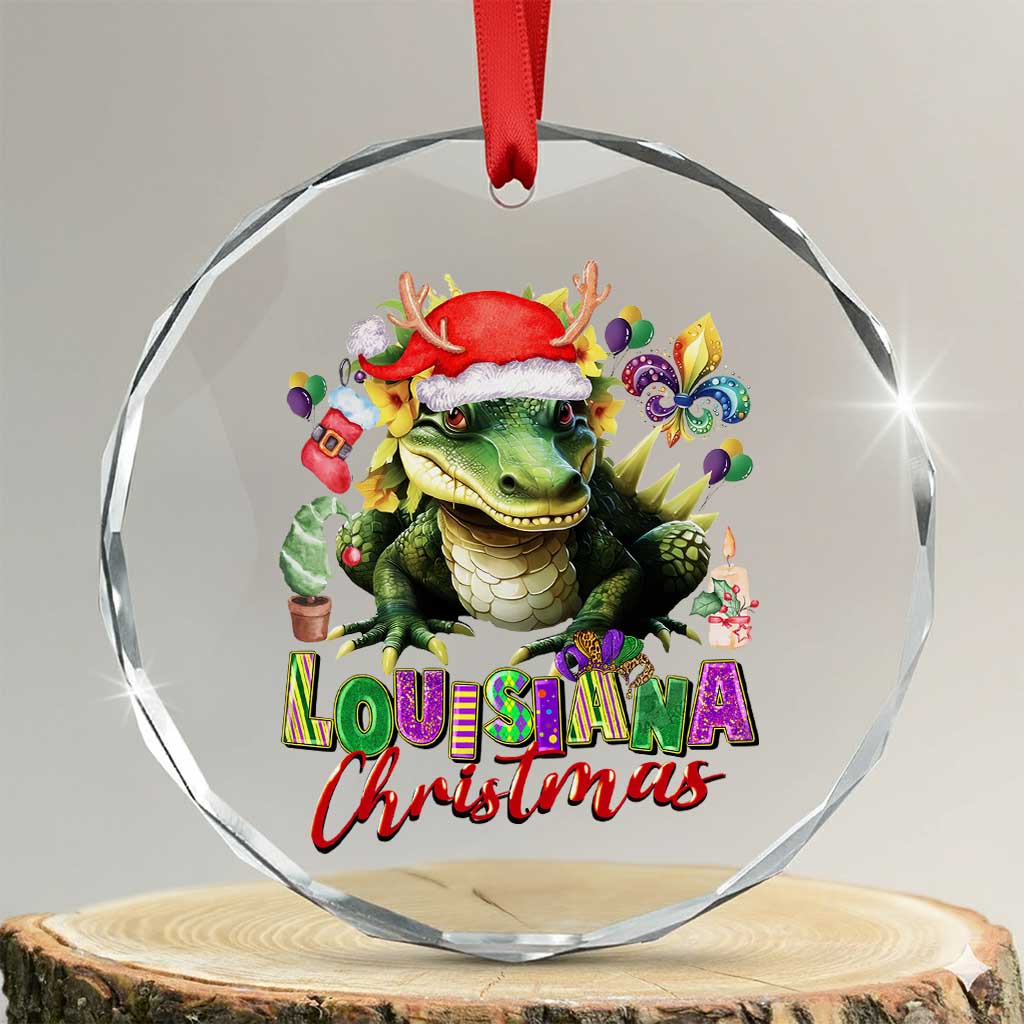 Funny Cajun Louisiana Christmas Santa's Alligator Crystal Glass Ornament - Print Your Wear