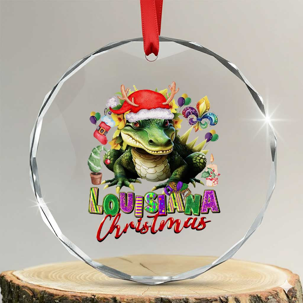 Funny Cajun Louisiana Christmas Santa's Alligator Crystal Glass Ornament TS11 Transparent Glass 3'' Circle Print Your Wear
