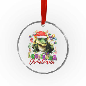Funny Cajun Louisiana Christmas Santa's Alligator Crystal Glass Ornament - Print Your Wear