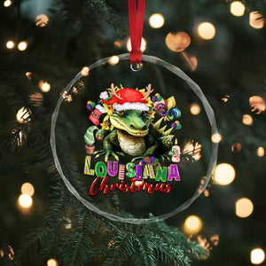 Funny Cajun Louisiana Christmas Santa's Alligator Crystal Glass Ornament - Print Your Wear