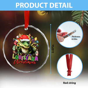 Funny Cajun Louisiana Christmas Santa's Alligator Crystal Glass Ornament - Print Your Wear