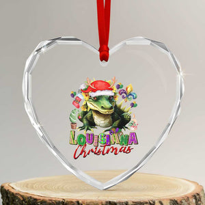 Funny Cajun Louisiana Christmas Santa's Alligator Heart Crystal Glass Ornament TS11 Transparent Glass 3'' Heart Print Your Wear