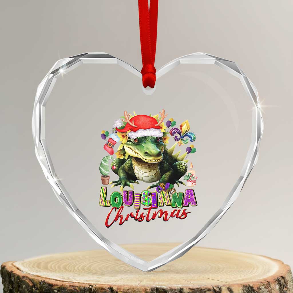 Funny Cajun Louisiana Christmas Santa's Alligator Heart Crystal Glass Ornament TS11 Transparent Glass 3'' Heart Print Your Wear