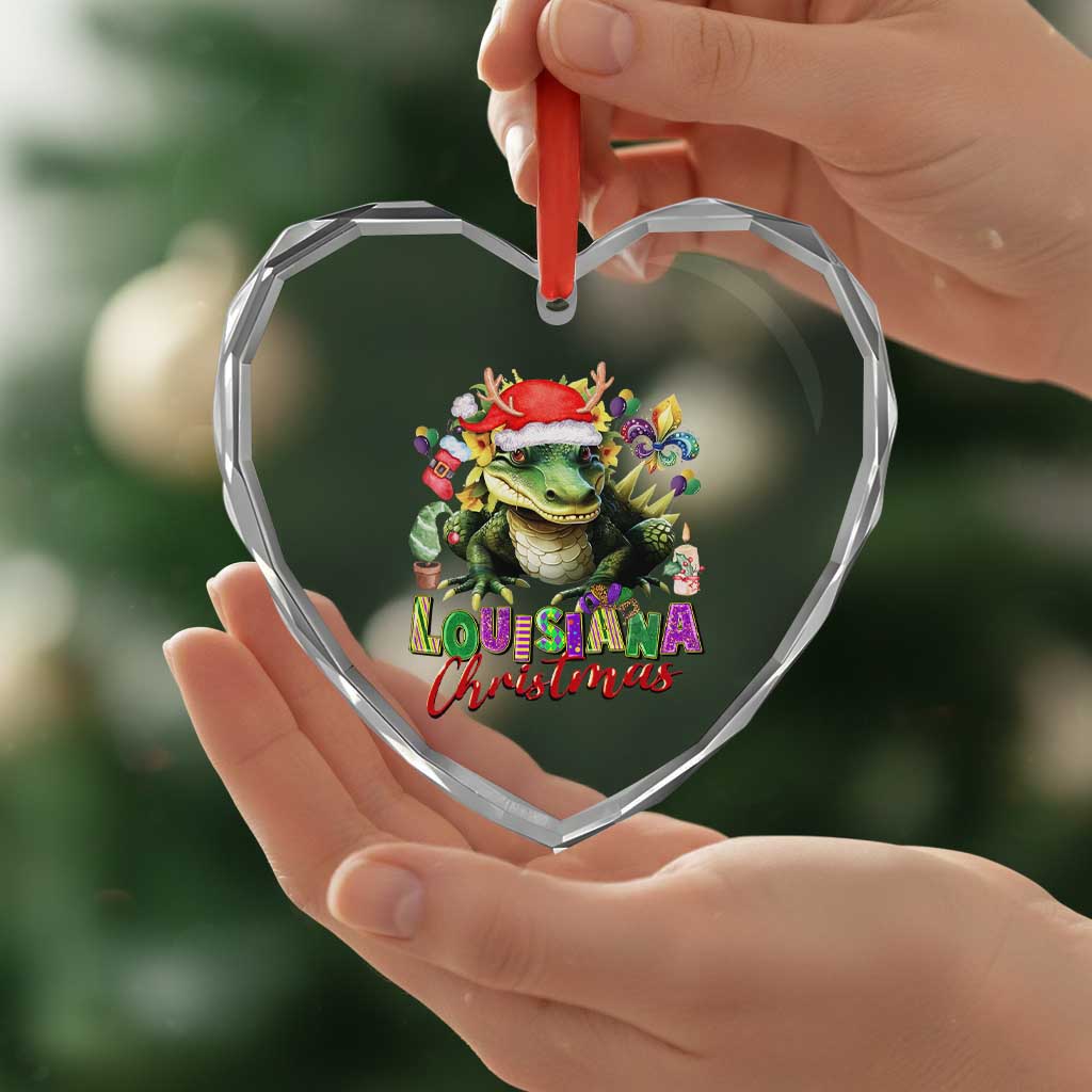 Funny Cajun Louisiana Christmas Santa's Alligator Heart Crystal Glass Ornament TS11 Print Your Wear
