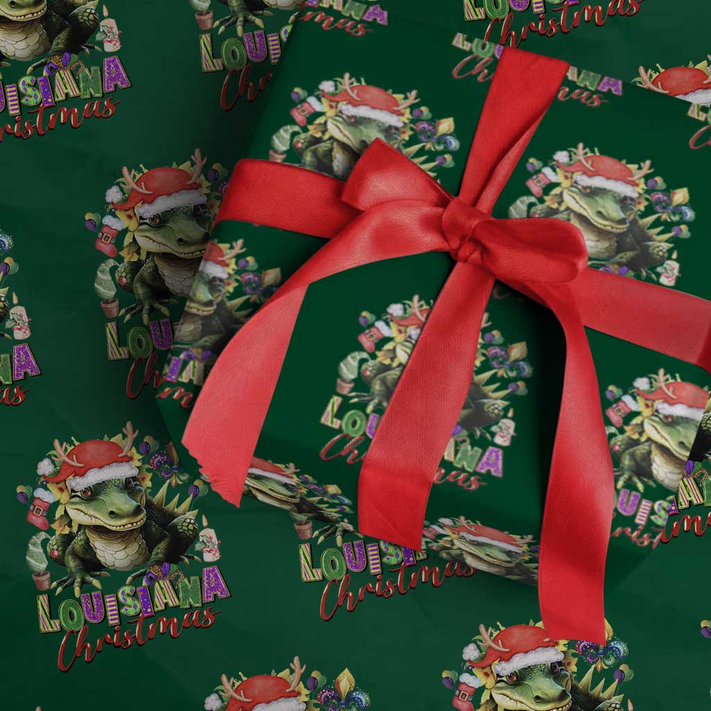 Funny Cajun Louisiana Christmas Santa's Alligator Wrapping Paper Roll TS11 Green Print Your Wear