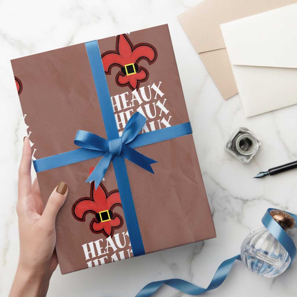 Funny Cajun Louisiana Christmas Wrapping Paper Roll Heaux Heaux Heaux New Orleans Santa Hat TS11 Mocha Print Your Wear