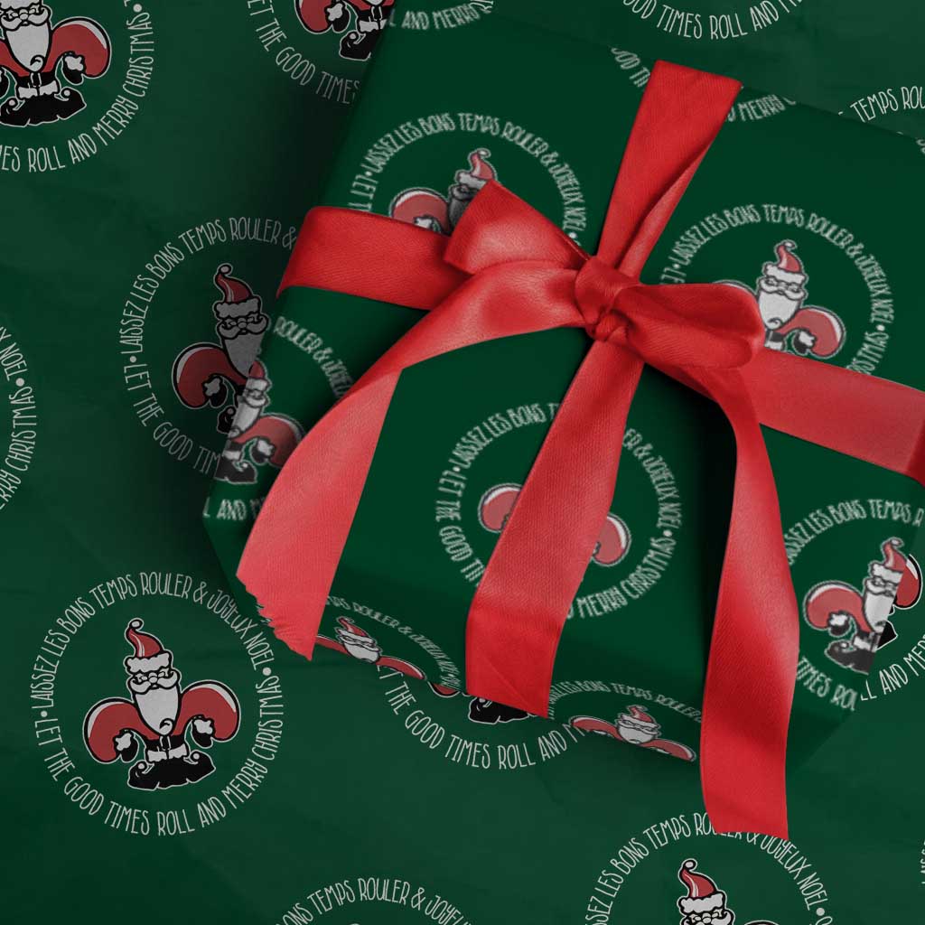 Funny Cajun Louisiana Christmas Wrapping Paper Roll Laissez Les Bons Temps Rouler & Joyeux Merry Christmas Santa Saint Symbol TS11 Green Print Your Wear