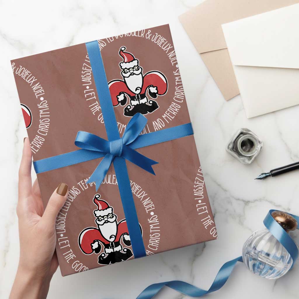 Funny Cajun Louisiana Christmas Wrapping Paper Roll Laissez Les Bons Temps Rouler & Joyeux Merry Christmas Santa Saint Symbol TS11 Mocha Print Your Wear